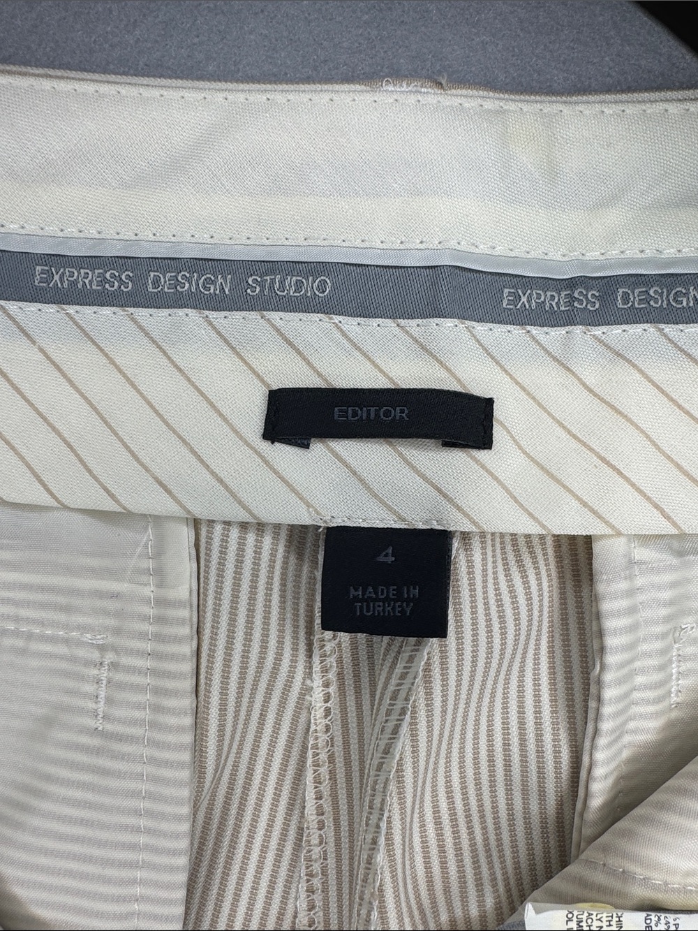 Express Design Studio Women's Cream Beige Striped Cropped Wide Leg Dress Pants - Picture 2 of 9